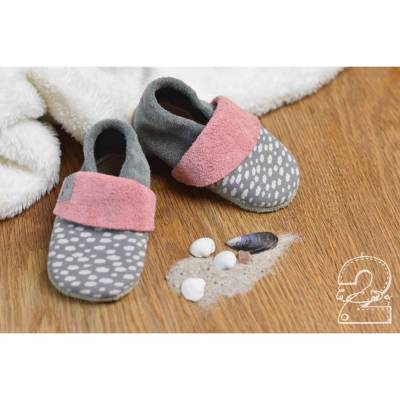 Babyschuhe aus Leder, Wölkchen grau/ altrosa