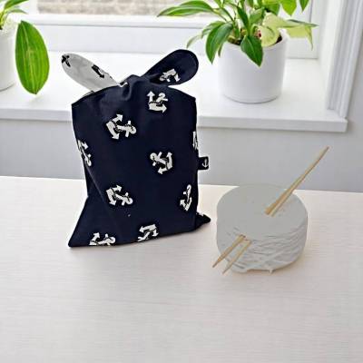 Projekttasche Knotentasche Stofftasche maritim – Wendbare Baumwolltasche für Strick- und Häkelprojekte