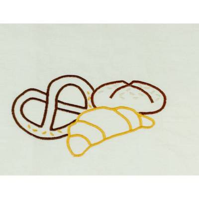 Baumwoll- Brötchenbeutel in hellbeige mit aufgesticktem Brötchen, Brezel, Crossaint  - Zero Waste