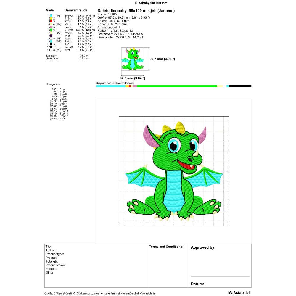 Stickdatei Dino baby 100x95  147x150 mm Bild 5