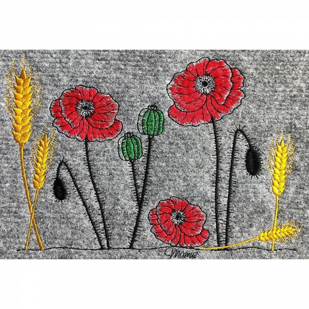 * Edle Mohnblumen mit Ähren * Doodle Stickdatei - farbig und Redwork, je 4 Größen, 15 Dateien Bild 1
