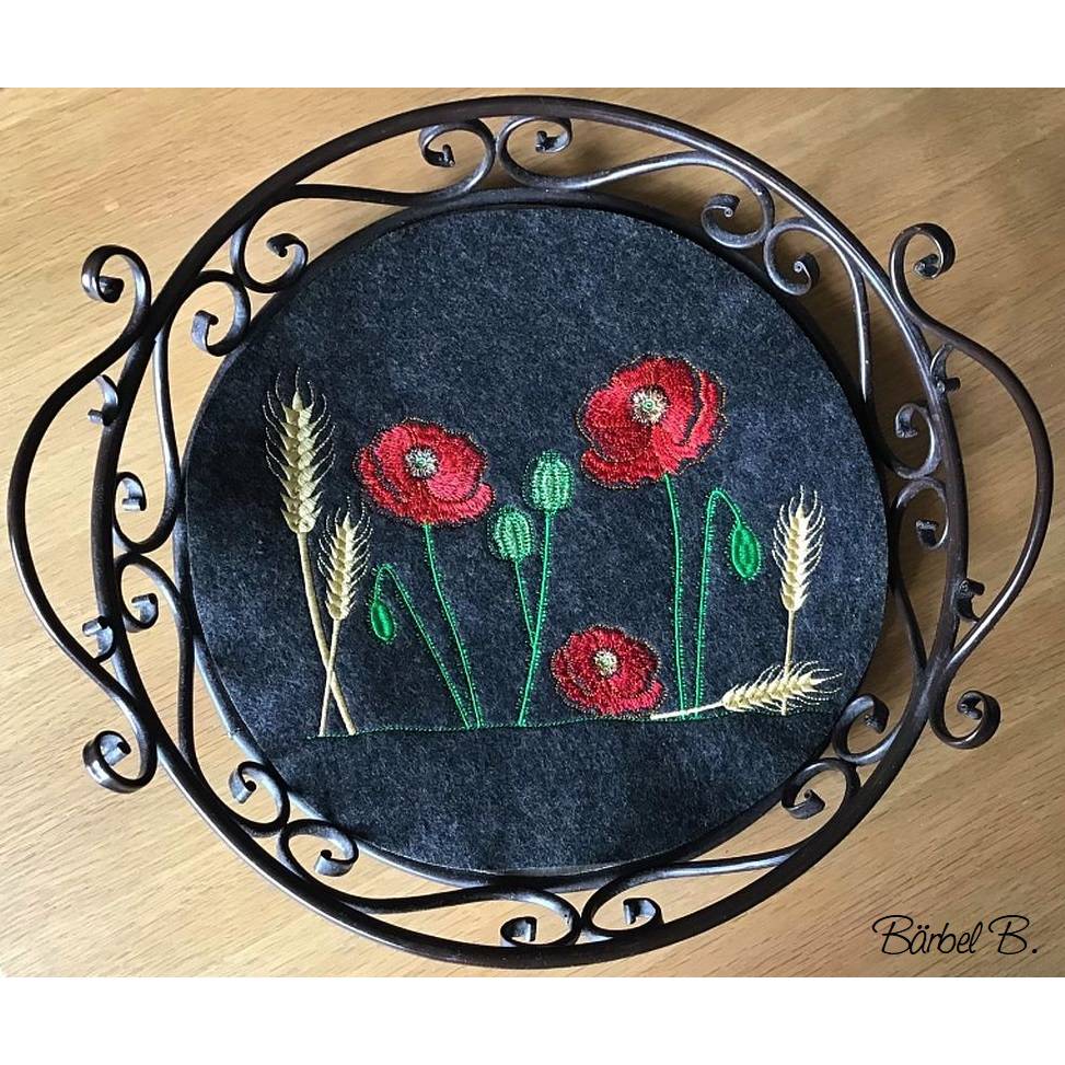 * Edle Mohnblumen mit Ähren * Doodle Stickdatei - farbig und Redwork, je 4 Größen, 15 Dateien Bild 3