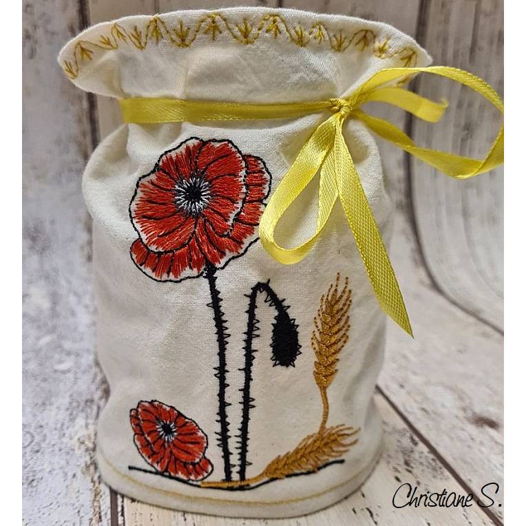 * Edle Mohnblumen mit Ähren * Doodle Stickdatei - farbig und Redwork, je 4 Größen, 15 Dateien Bild 5