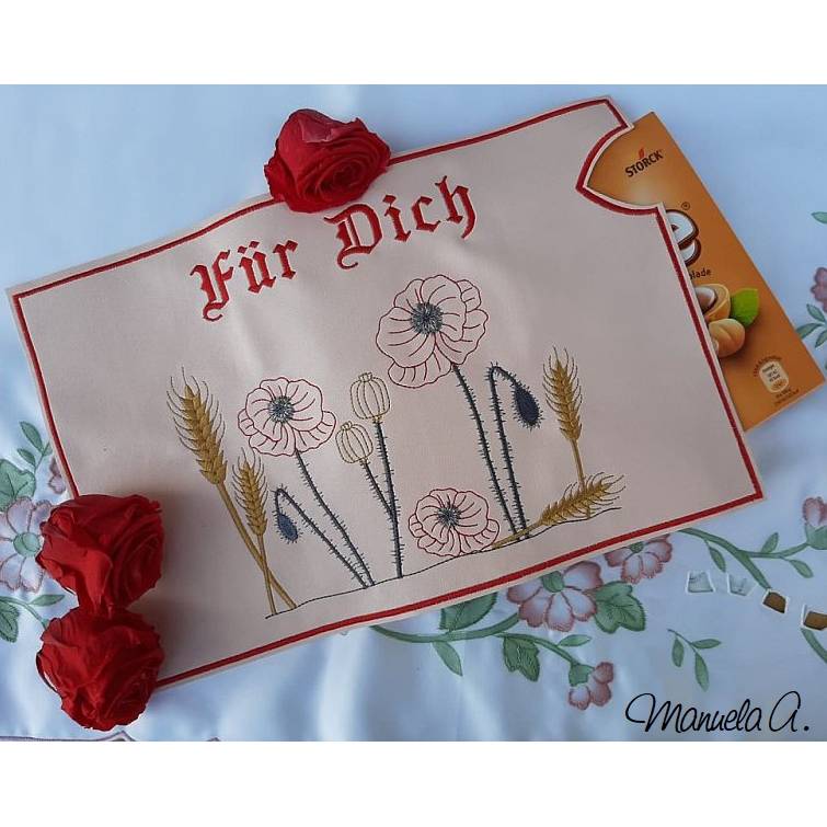 * Edle Mohnblumen mit Ähren * Doodle Stickdatei - farbig und Redwork, je 4 Größen, 15 Dateien Bild 6