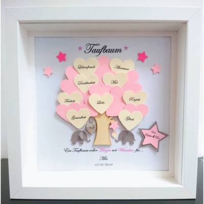 Taufgeschenk Mädchen, Geschenk zur Taufe,Taufbaum,Lebensbaum, Bilderrahmen zur Taufe, personalisiert