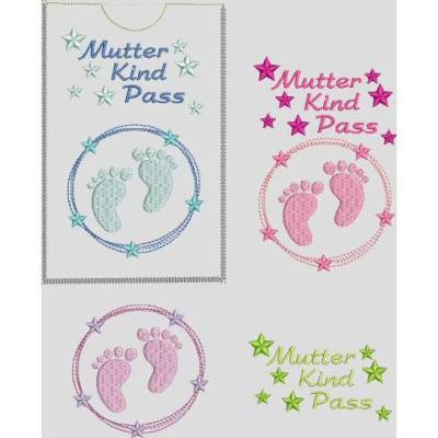 Stickdatei MuKiPass MutterKindPass ITH  Babyfüsse  Doodle Rahmen Maschinenstickerei Mutterkindpass