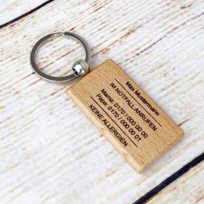 Schlüsselanhänger, personalisiert mit den Kontaktdaten der Eltern, für Schulkinder