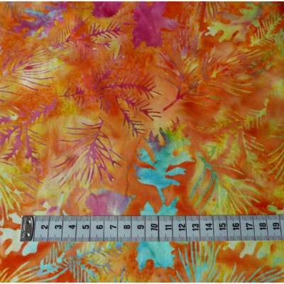 Patchworkstoff Batikstoff gelb/orange 6/730 mit Blättern bedruckt reine Baumwolle Patchwork Nähen Quilten