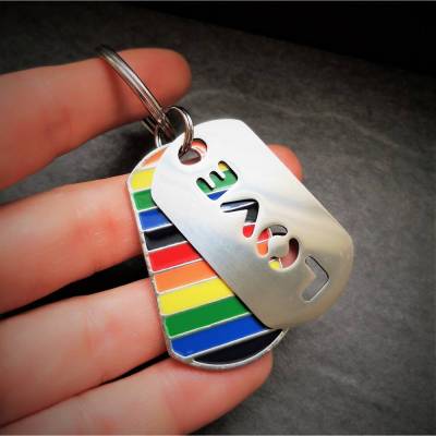 Schüsselanhänger, Edelstahl, Regenbogenflagge, love 