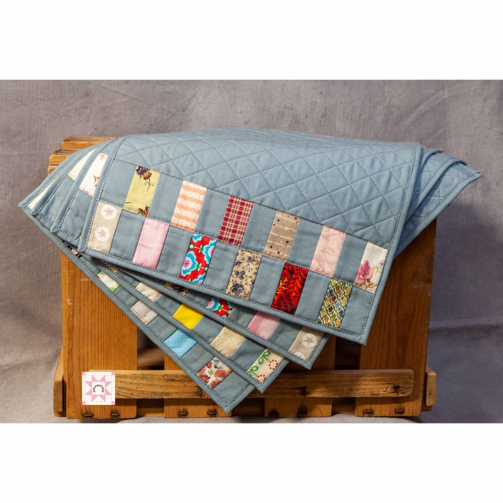 Tischset, graublau, bunt, 2tlg, Patchwork