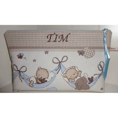 Windeltasche Bärchen, Farbwahl, mit Namen bestickt, Geschenk zur Geburt/Taufe