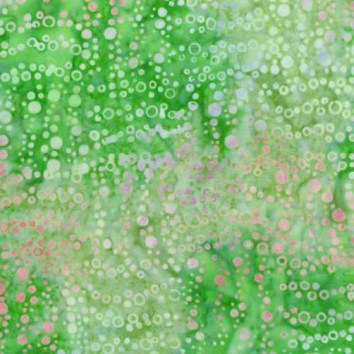 Patchworkstoff Batikstoff grün mit rosa Kringeln für Patchwork, nähen und quilten