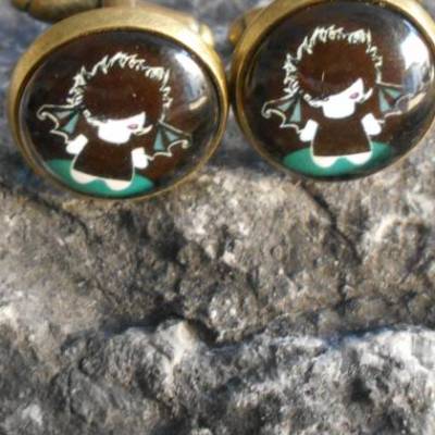 Bronze Vampir Manschettenknöpfe – Runde Glas Cabochon, verspielt, 15 mm