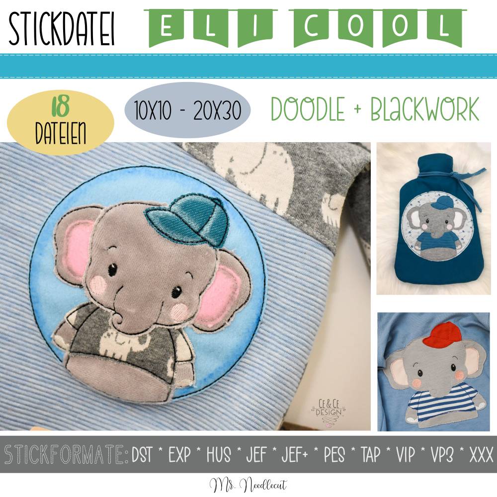 Digitale Stickdatei Eli Cool für den 10x10 - 20x30 cm (4x4 - 8x12") Stickrahmen Bild 1