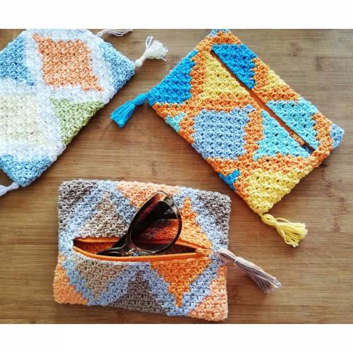 Anleitung zum Häkeln Täschchen Ceramicandria Fliesendesign, Mini c2c