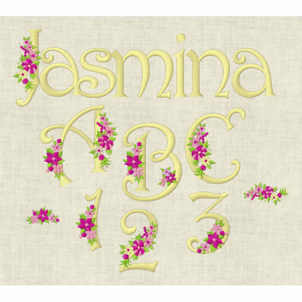 Stickdatei Monogramm mit Blumen Schrift ca. 70mm ABC Buchstaben Zahlen  Set 636 Maschinenstickerei Bild 1
