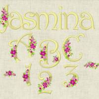 Stickdatei Monogramm mit Blumen Schrift ca. 70mm ABC Buchstaben Zahlen  Set 636 Maschinenstickerei