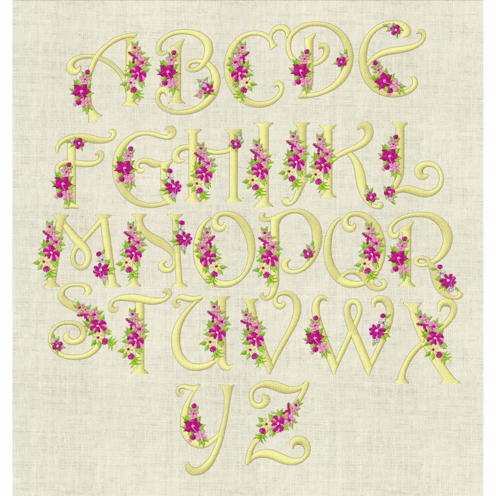 Stickdatei Monogramm mit Blumen Schrift ca. 70mm ABC Buchstaben Zahlen  Set 636 Maschinenstickerei Bild 2