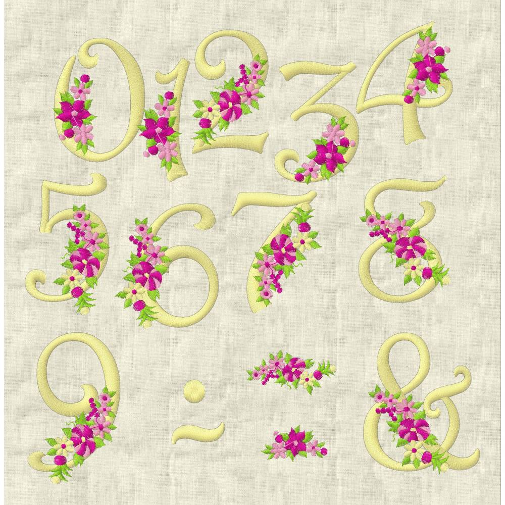 Stickdatei Monogramm mit Blumen Schrift ca. 70mm ABC Buchstaben Zahlen  Set 636 Maschinenstickerei Bild 3