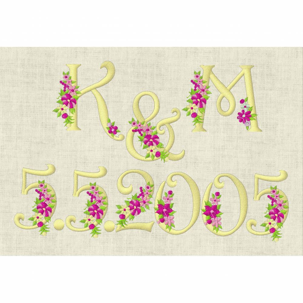 Stickdatei Monogramm mit Blumen Schrift ca. 70mm ABC Buchstaben Zahlen  Set 636 Maschinenstickerei Bild 5