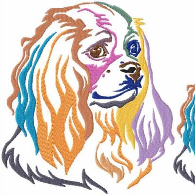 Stickdatei Hund Spaniel bunt in 2 größen