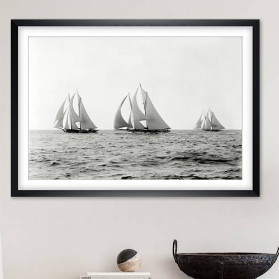 Segelregatta 1892 - 3 Segelschiffe auf dem Meer - Maritimer Vintage KUNSTDRUCK FineArtPrint  Segelboote - Nautik