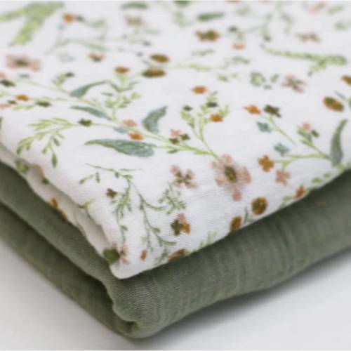 50cm Musselin Vintage Flowers Stoff Baumwolle - Double Gauze Krinkelmusselin