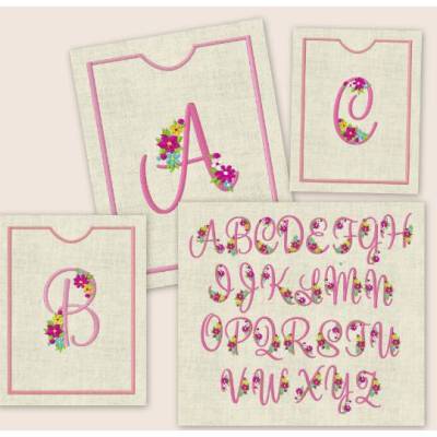 Stickdatei Impfpass In the Hoop Monogramm mit Blumen 397 Maschinenstickerei