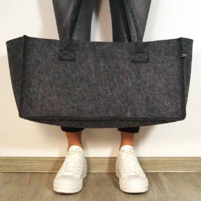 Filztasche grau, Shopper Filz, Filshopper, große Filztasche Einkaufstasche groß, Kamintasche, große Tragetasche, Geschen