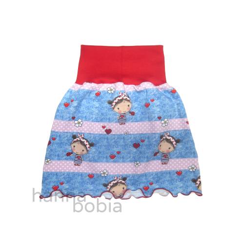 Mädchenrock, Größe 86/92, Käfermädchen auf jeansblau-rosa