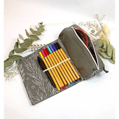 Federmäppchen grau personalisiert Schule Stiftemäppchen mit Gummiband, Geschenk Studentin Lehrerin Schülerin