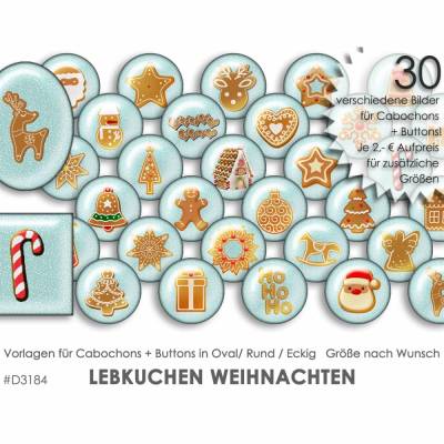 WEIHNACHTEN Lebkuchen 30 Cabochonvorlagen Cabochon Vorlagen digital Download Buttonvorlagen Bilder Schmuck Kreise