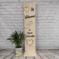 Herzlich Willkommen Schild Holz beleuchtet Geschenk Holzaufsteller Türschild Namensschild Holzstele personalisiert