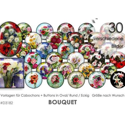 BOUQUET 30 Cabochonvorlagen Cabochon Vorlagen digital Download Buttonvorlagen Bilder Schmuck Buttons