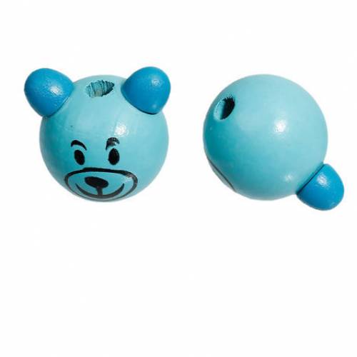 Holzperle Bär hellblau 30 mm 