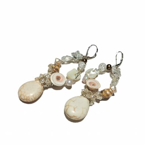 Ohrringe Perlen an Jaspis handgemacht in wirework silberfarben crazy Brautschmuck Strandhochzeit