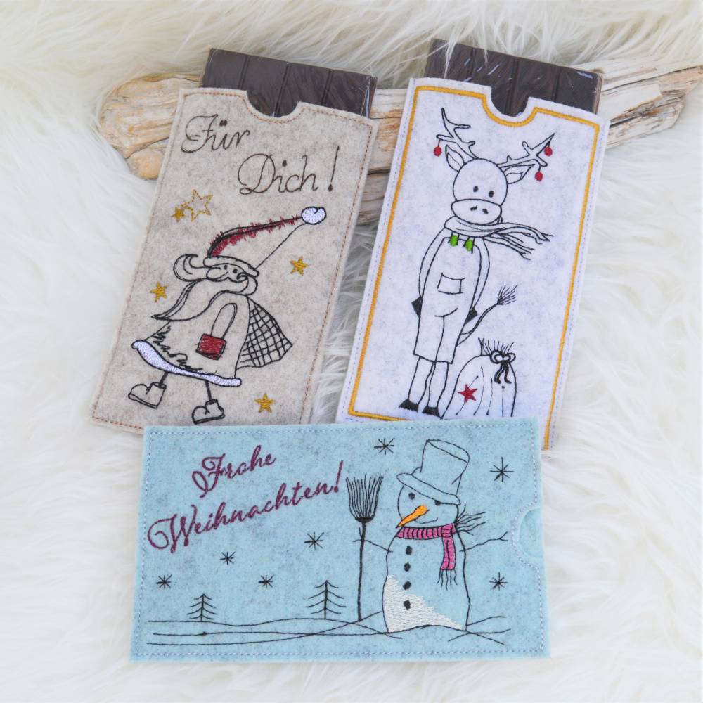 Stickdatei Weihnachten Schokohüllen SET Figuren Bild 1