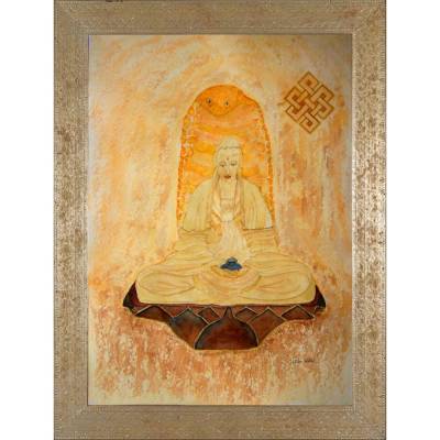 Meditierender Buddha - Original Aquarellmalerei, gerahmtes Unikat