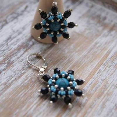 Ohrringe Ohrhänger Türkis-Schwarz