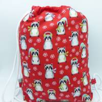 Kinder-Rucksack, Turnbeutel, Waschbären im Schnee, GeschenkSchulanfang, Nikolaus, Weihnachten