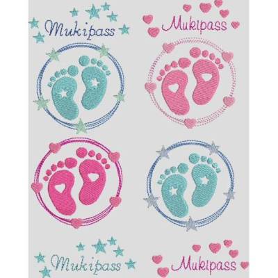 Stickdatei MuKiPass MutterKindPass Herz Stern Babyfüsse Doodle Maschinenstickerei Mutterkindpass