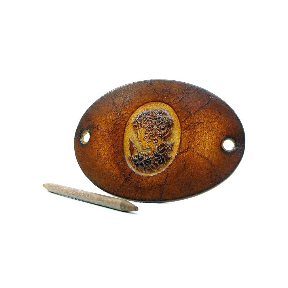 Leder Haarspange OX Antique Cameo Charlotte by Vickys World - Rindsleder & Holz Bild 1