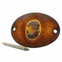 Leder Haarspange OX Antique Cameo Charlotte by Vickys World - Rindsleder & Holz