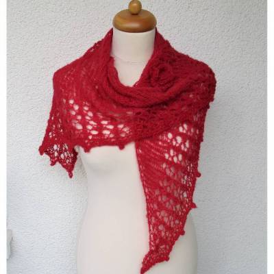 Strickschal Dreiecktuch in rot aus Alpaka und Seide