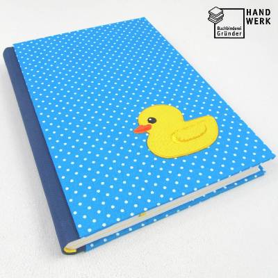 Notizbuch, Quietsche-Entchen Punkte blau, A5, 300 Seiten, handgefertigt, Hardcover