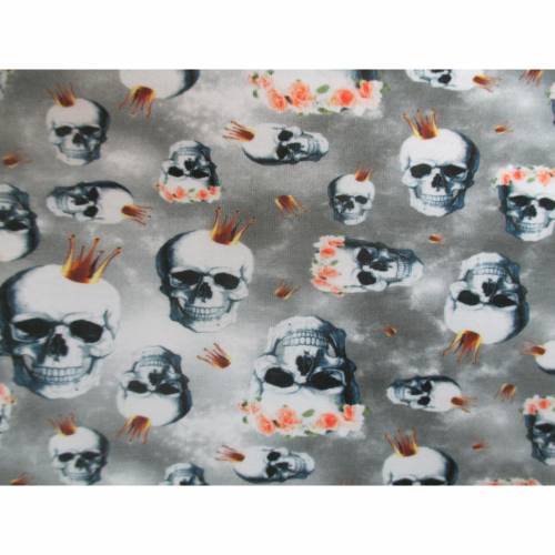 Jersey  Baumwoll - Jersey  Skulls Totenkopf mit Krone  Oeko-Tex Standard 100(1m/15,-€)