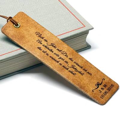 Leder Lesezeichen aus Rindsleder mit Ihrer persönlichen Gravur - Motiv Hochzeitstag - by Vickys World