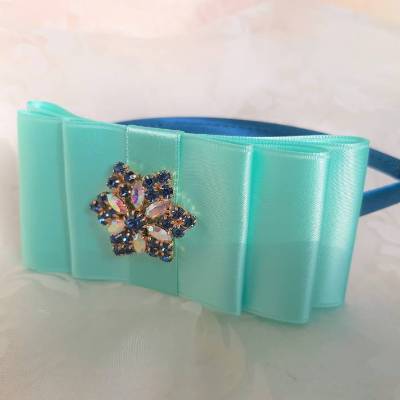 Haarreif Satin Blau Türkis Schleife Strass "Elaine" elegant festlich Hochzeit Taufe Party Abiball