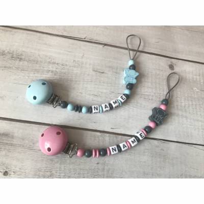 Schnullerkette Elefant mit Wunschname