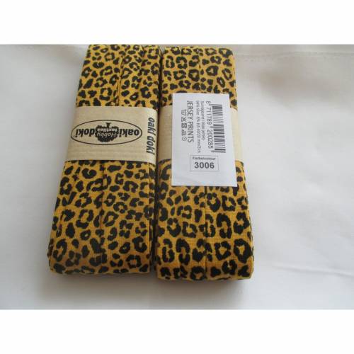3 m Jersey -Schrägband  "oaki doki" Leo Animal Print ocker  40/20mm  (1m/1,17 €)